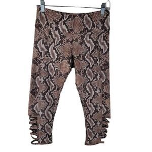Onzie Women's Active Wear Brown Snake Skin Crop Capri Athletic Leggings M/L